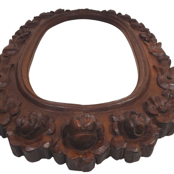 VTG Hand Carved Wooden Oval Frame Floral Boho Wall Art Frame Rustic Cottagecore - Picture 2 of 14